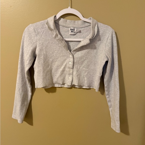 Princess Polly Light Gray Ribbed Cardigan - Picture 1 of 3